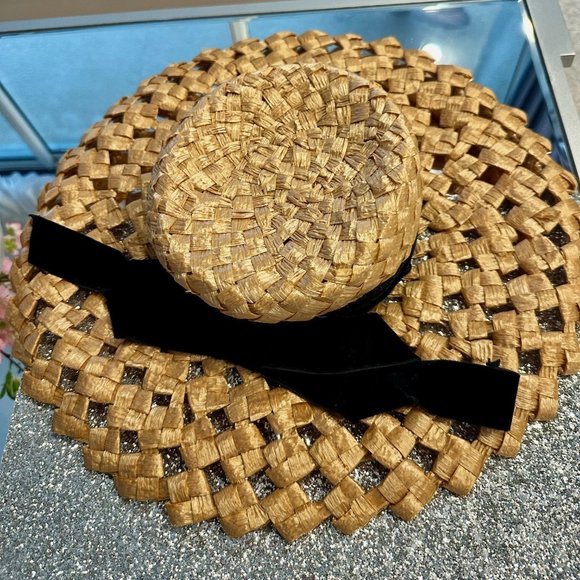 Vintage Hat Tan Cello Weave Wide Brim High Crown 1960 Style Mr John Sophisticate main image 7